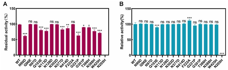 Characterization of the enzymatic activity of wild-type and variants of S. solfataricus β-glycosidase