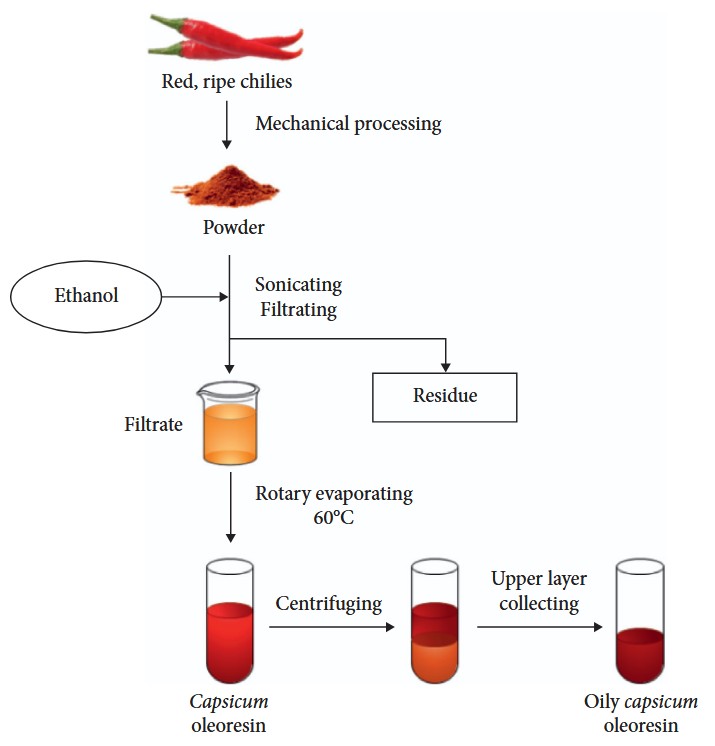 Extraction process of capsicum oleoresin.