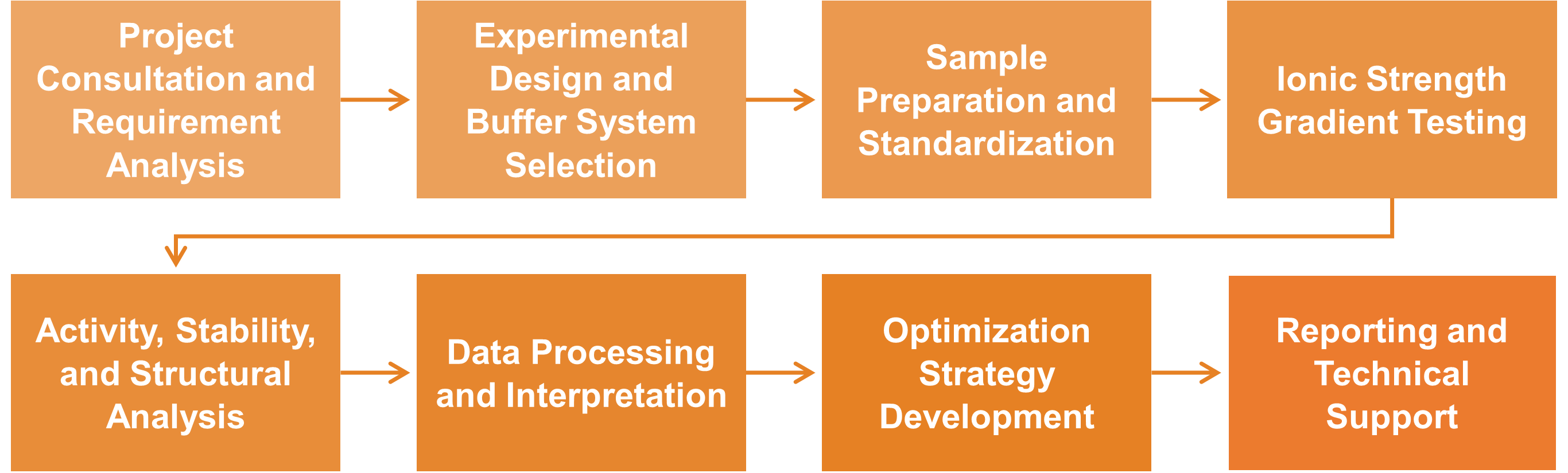Workflow of ionic strength stability testing and optimization service
