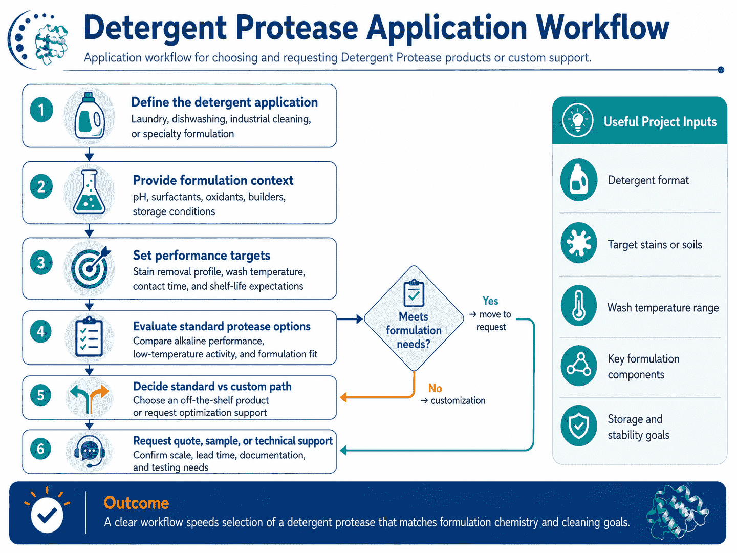 Application workflow for choosing and requesting Detergent Protease products or custom support